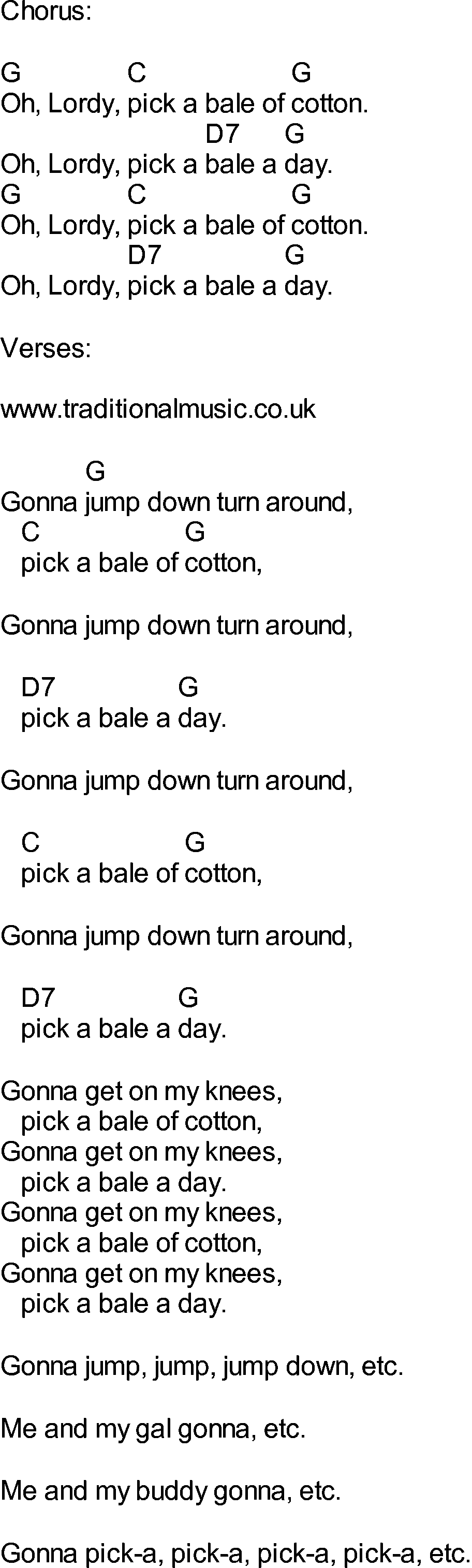 Bluegrass songs with chords - Pick A Bale Of Cotton